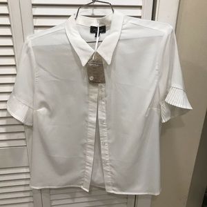 White Pleated Sleeve Detail Button Down